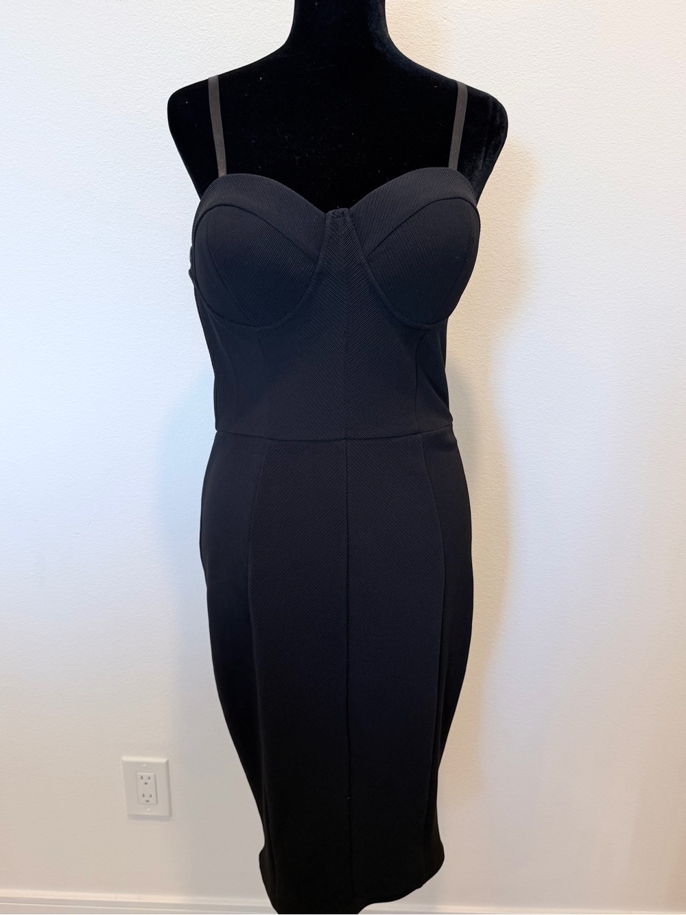 Entry Black Bustier Midi Dress with Adjustable Straps